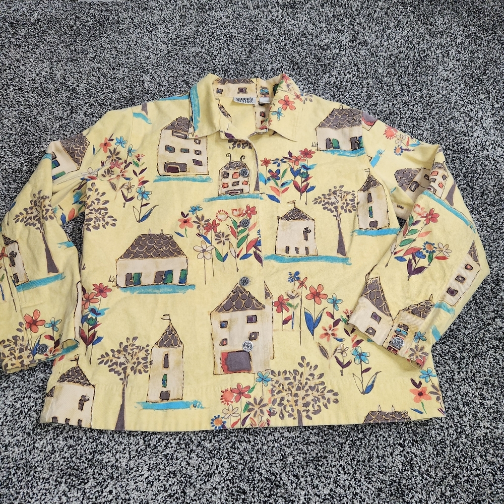 Chico's Design Floral Cottages‎ & Tree Jacket Women's Size 2 U.S. L , Watercolor